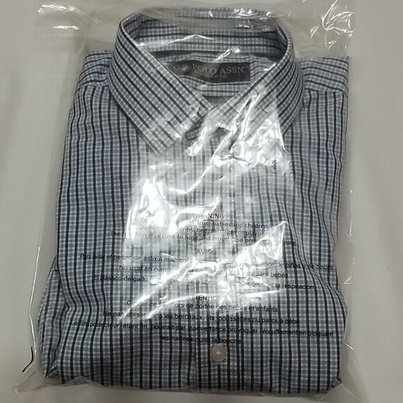 US Polo Assn. Shirt Men's 15 32/33 Plaid Blue Grey Wrinkle Resistance - Picture 9 of 9